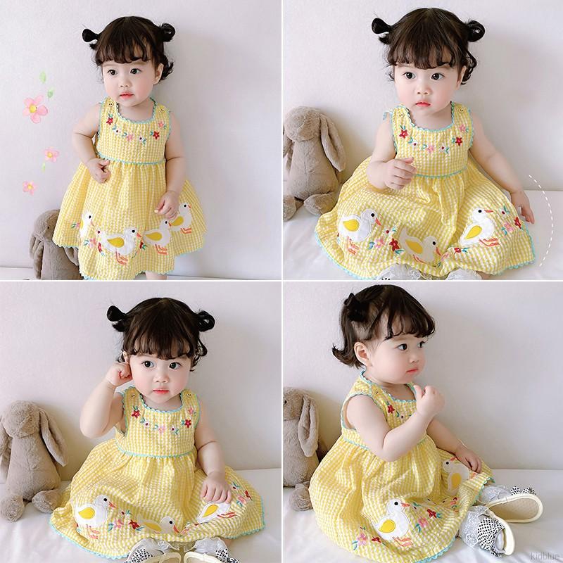 Đầm công chúa không tay thêu hình xinh xắn cho bé gái