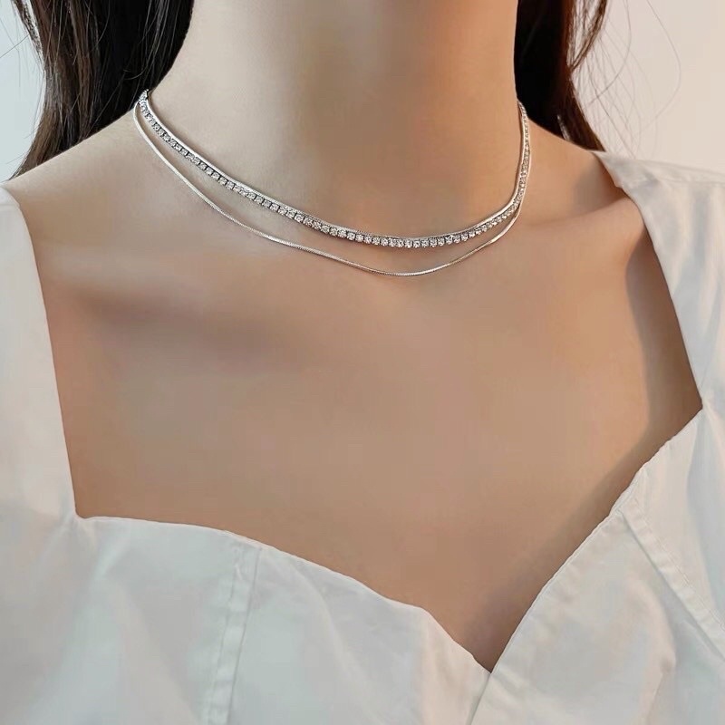 BILY - Dây chuyền choker đính đá phối dây cước lấp lánh đi tiệc cực sang