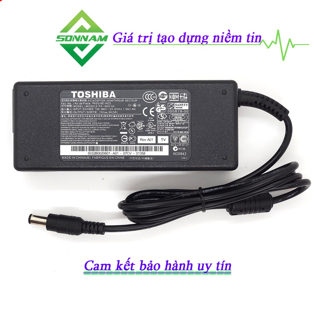 Sạc Laptop Toshiba 15V - 5A Bảo Hành Đổi Mới 12 Tháng - Tặng Kèm Dây Nguồn Xịn