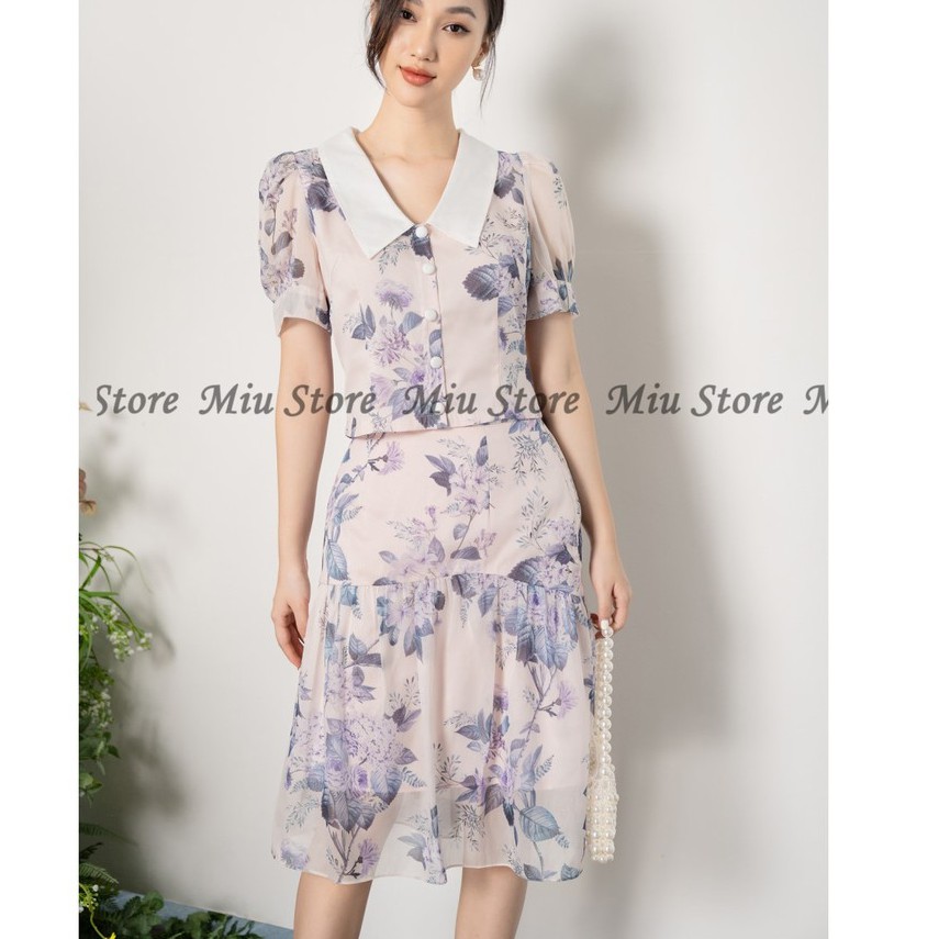 Set bộ nữ áo sơ mi tay ngắn chân váy dài công sở thanh lịch MIUSTORE SMJ00028