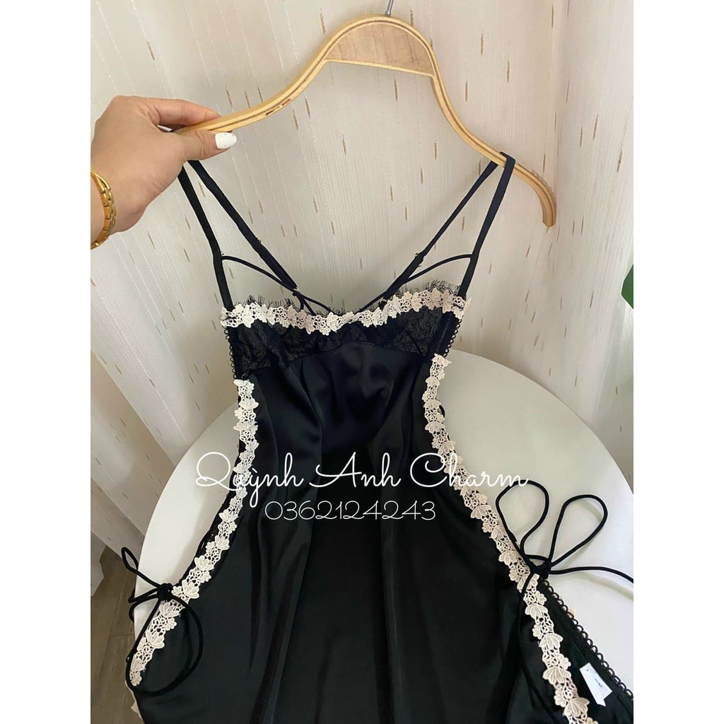 Bán sỉ_ Váy ngủ lụa sexy đan dây hông  , đầm ngủ lụa phối ren sexy gọi cảm SP080