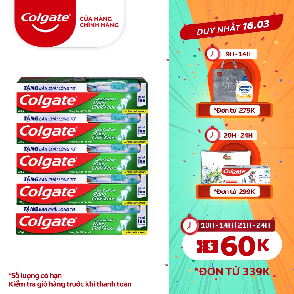 Mã FMCGMALL -8% đơn 250K Bộ 5 Kem đánh răng Colgate ngừa sâu răng tối đa