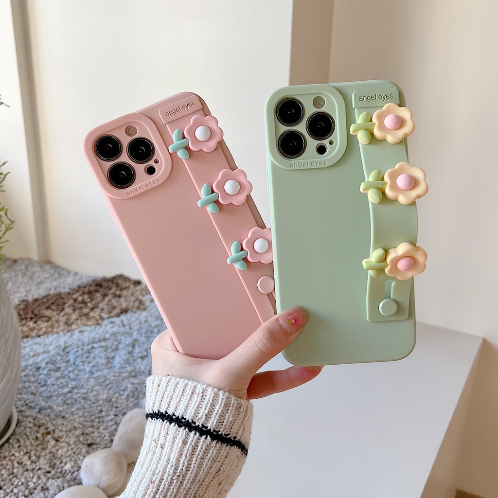 Ốp Điện Thoại Silicon Mềm Chống Sốc Họa Tiết Hoa Mắt Mèo Dễ Thương Gắn Kèm Dây Đeo Dành Cho iPhone 13 12 11 Pro Max XR XS Max X