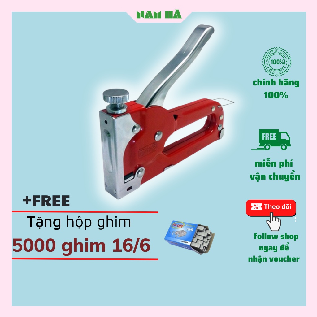 Súng bắn ghim cầm tay BARKER cao cấp có tăng lực, đa năng - Tặng hộp 5000 ghim tự lực 16/6
