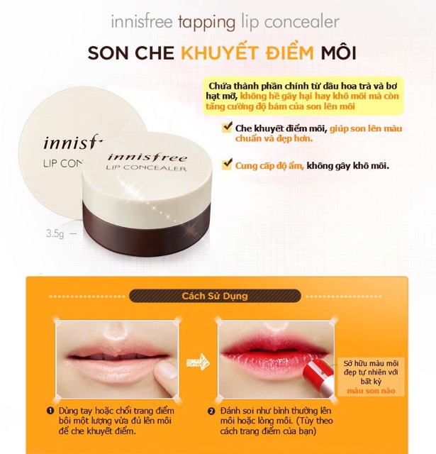 Kem che khuyết điểm môi Innisfree tapping lip conclear