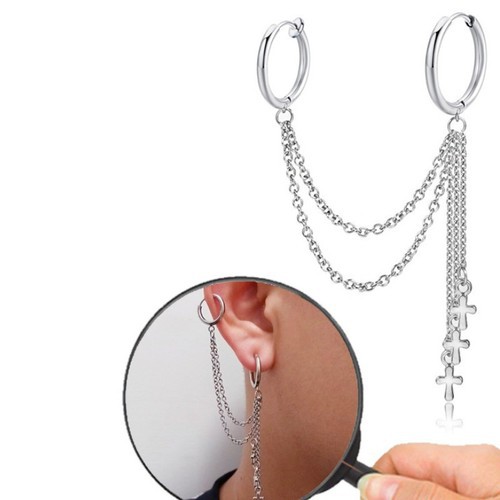 Bông Tai Nam Nữ Tua Rua Đã Bấm Hay Chưa Bấm Tai Đều Đeo Được Titan Ko Đen TT 2316