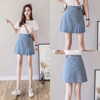 Oder váy bò jean xếp ly qc ( sẵn xanh size S)