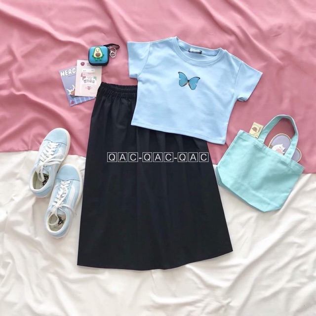 Áo croptop bướm xanh ngắn tay TT12