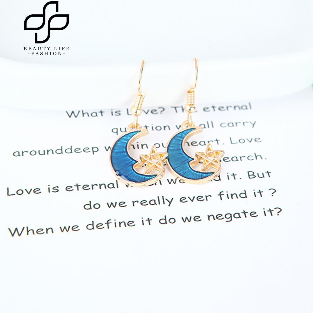 Khuyên tai dáng dài mặt hình trăng sao xinh xắn dành cho nữ