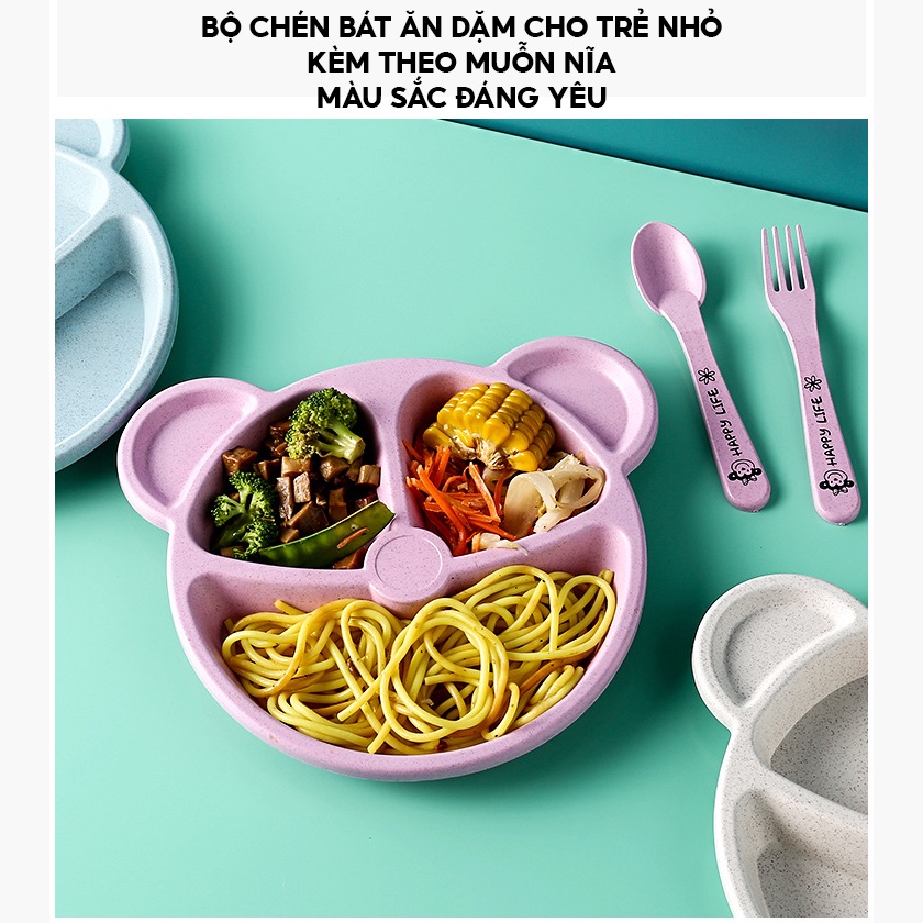 Khay Đựng Thức Ăn Lúa Mạch 3 Món Hình Gấu Cho Bé MA128
