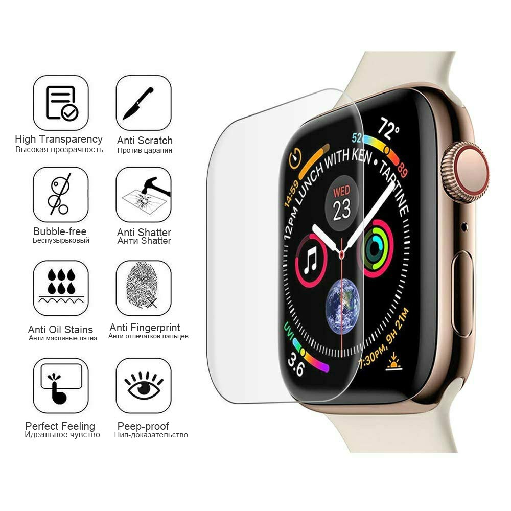 Kính cường lực viền cong 3D cho đồng hồ thông minh Apple Watch 38 40 42 44mm T500 T5 FT50 K90 W26 iWatch Series 1/2/3/4/5/SE/6