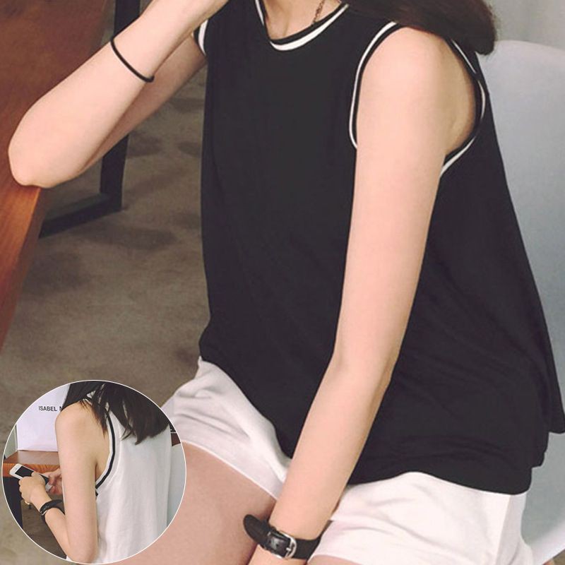 Áo Sát Nách Cổ Tròn Màu Trơn Thiết Kế Dáng Rộng Thoải Mái