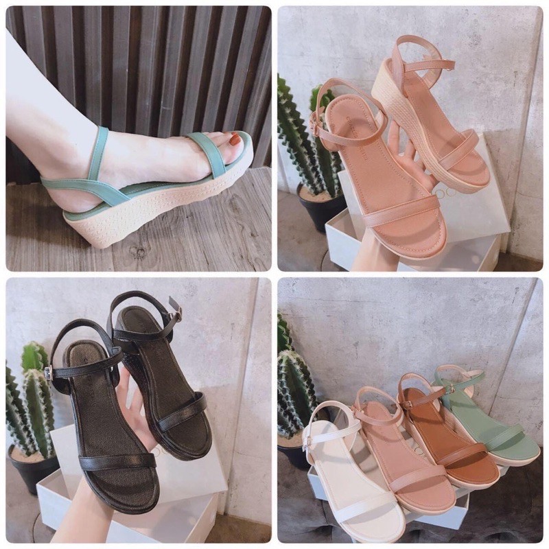 [Pass] giày sandal quai ngang đế xuồng 5cm new 100% (màu đen)