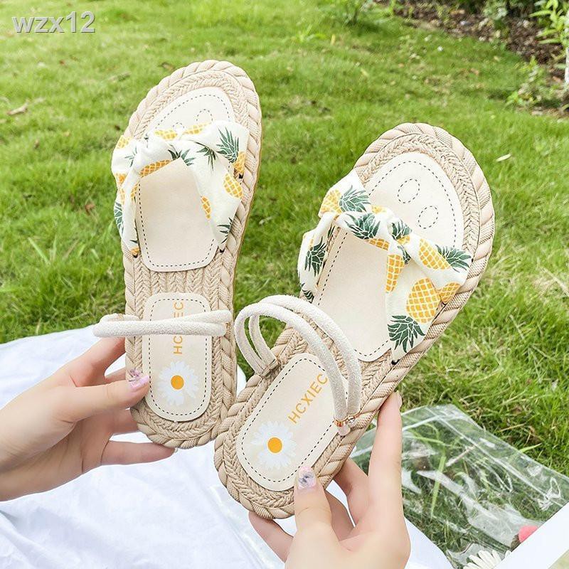 Sandals kiểu dáng cổ tích in triều siêu hot năm 2021 thời trang nữ mới Rome giày bệt tất cả phù hợp với sinh viên