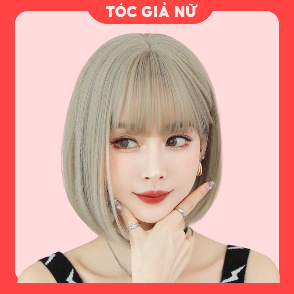 Tóc giả nữ nguyên đầu vic khói trắng mã 8078B chất tóc sợi tơ nhân tạo dung nhiệt tạo kiểu được