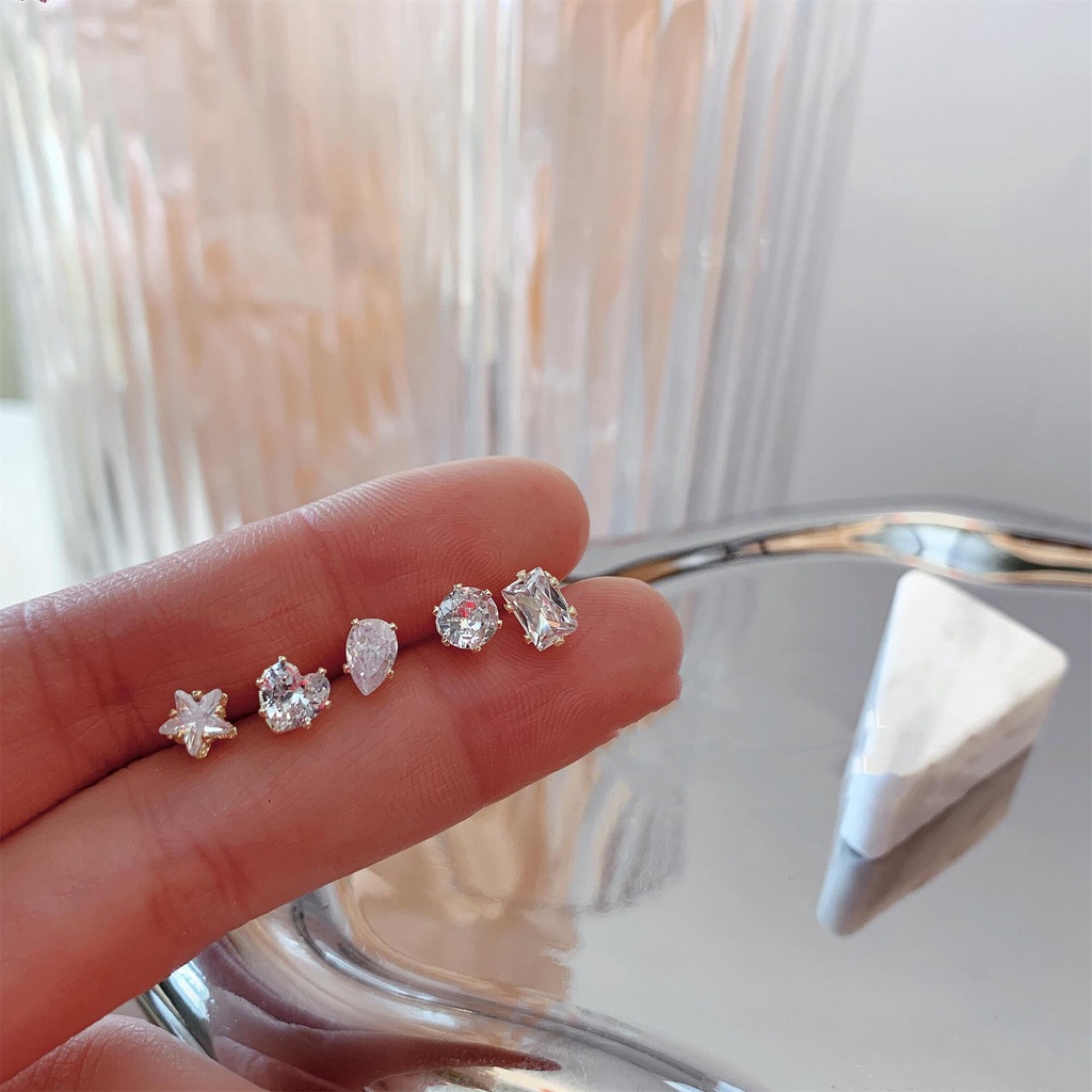 Bông Tai Mạ Bạc 925 Đính Đá Zircon Kiểu Dáng Tinh Tế Thời Trang
