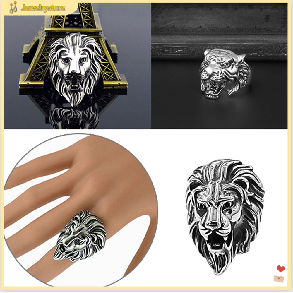 Nhẫn kim loại khắc đầu hổ/sư tử phong cách Punk cho nam