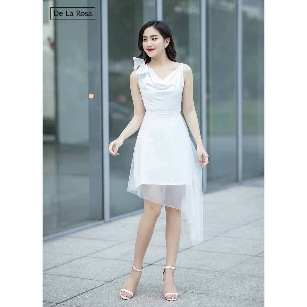 Đầm váy trắng đi tiệc tiểu thư dễ thương thiết kế dáng xòe cổ đổ tùng lưới - De La Rosa | BigBuy360 - bigbuy360.vn