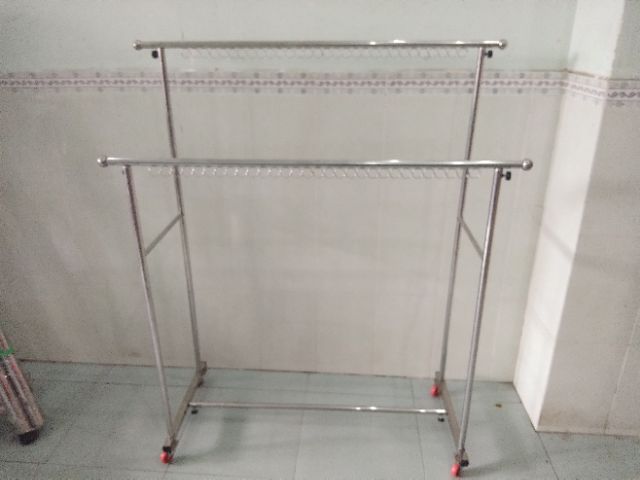 sào phơi đồ inox đôi có bánh xe loại chân vuông cao cấp. giàn phơi inox