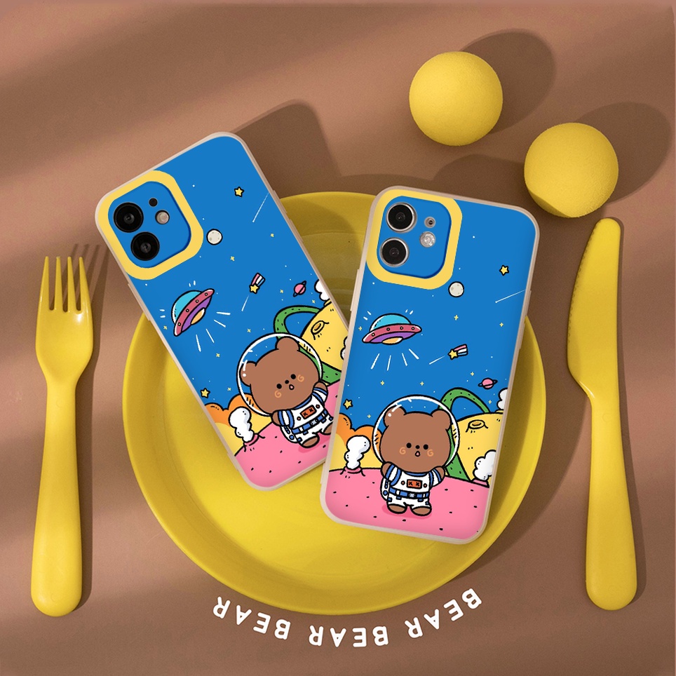 Ốp Lưng Điện Thoại Iphone–ốp iphone 8 Plus phi hành gia gấu siêu cool cạnh vuông 6/7/8/Plus/X/Xr/11/Pro/Max/12/13/promax