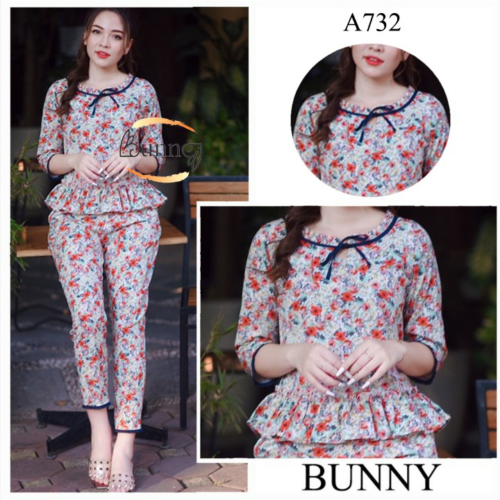 [BunnySky] Đồ bộ mặc nhà, quần áo mặc nhà tk buộc nơ vải thô kẻ lông mềm