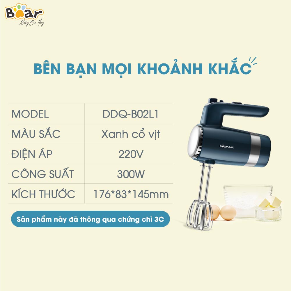 [Bear Chính Hãng]Máy đánh trứng cầm tay Bear HM-B01V1 xanh cổ vịt. tích hợp 4 que(2 que đánh trứng, 2 que nhồi bột)