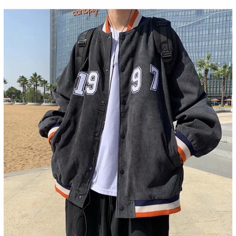 Áo bomber nhung tăm basic 1997 hai lớp form rộng unisex nam nữ
