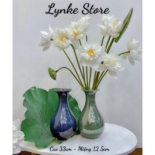 Bình Hoa Lọ Hoa Bát Tràng Dáng Tỳ Bà Cắm Đào Lựu Tuyết Mai Men Kính