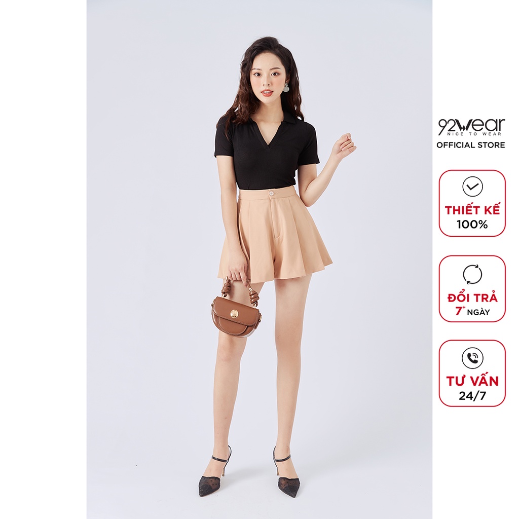 Quần short nữ giả váy 92WEAR sooc ống rộng dáng xòe xếp ly thiết kế trẻ trung SVA1539