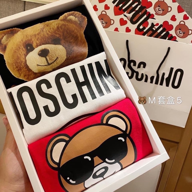 Áo thun cotton cổ tròn cộc tay mùa hè Moschino trẻ em họa tiết gấu ngộ nghĩnh chất mềm mịn, thoáng mát, thời trang