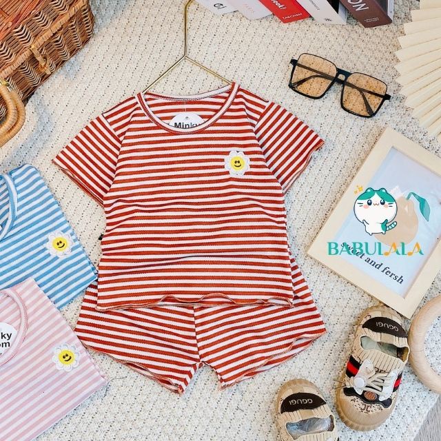 Đồ Bộ Cho Bé Gái Vải Cotton Dệt  4-18kg Co Giãn 4 Chiều Ngắn Tay-Bộ Cộc Tay Minky Mom Mùa Hè Đáng Yêu-BABULALA-CT23