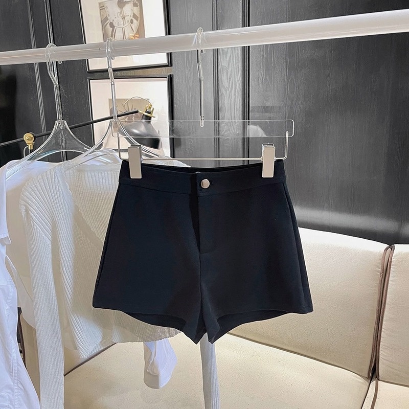 Quần Short Màu Đen Lưng Cao Ống Rộng Phong Cách Hàn Quốc Dành Cho Nữ