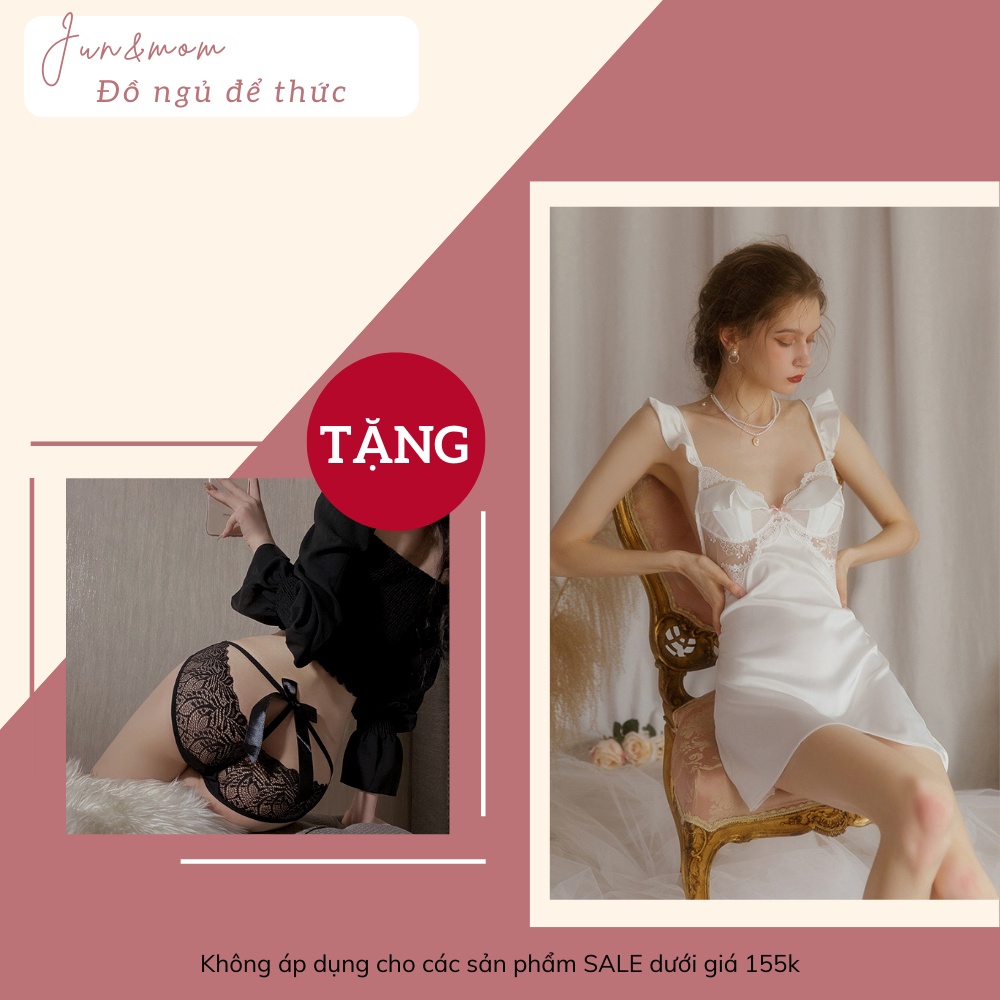 Đồ ngủ sexy gợi cảm Jun & Mom dây vai cắt kiểu tuỳ chỉnh - có mút lót ngực - chất lụa satin phối ren nhẹ nhàng_DN14