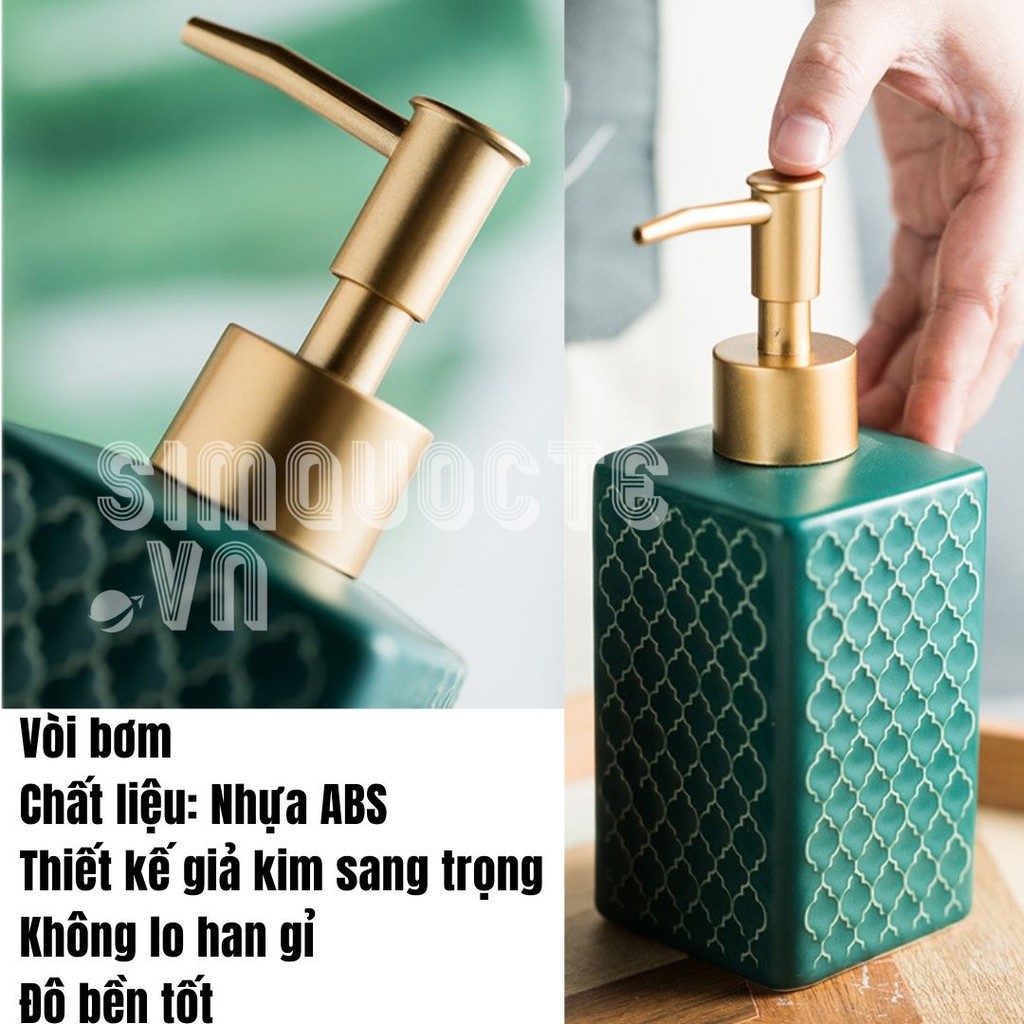 Bình sứ đựng sữa tắm, dầu gội, Bình đựng xà phòng hoạ tiết cổ điển sang trọng