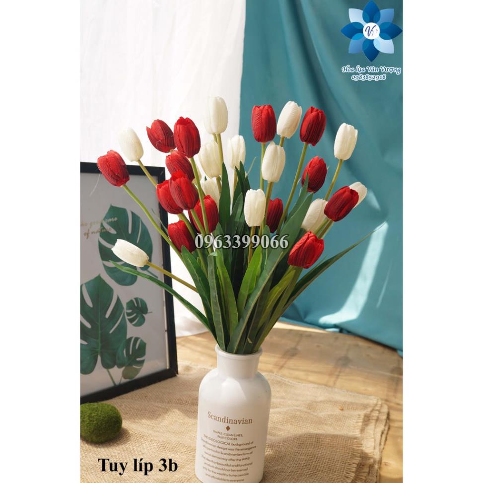 Hoa tulip giả- Hoa Tu Lip cành 3 bông trang trí decor