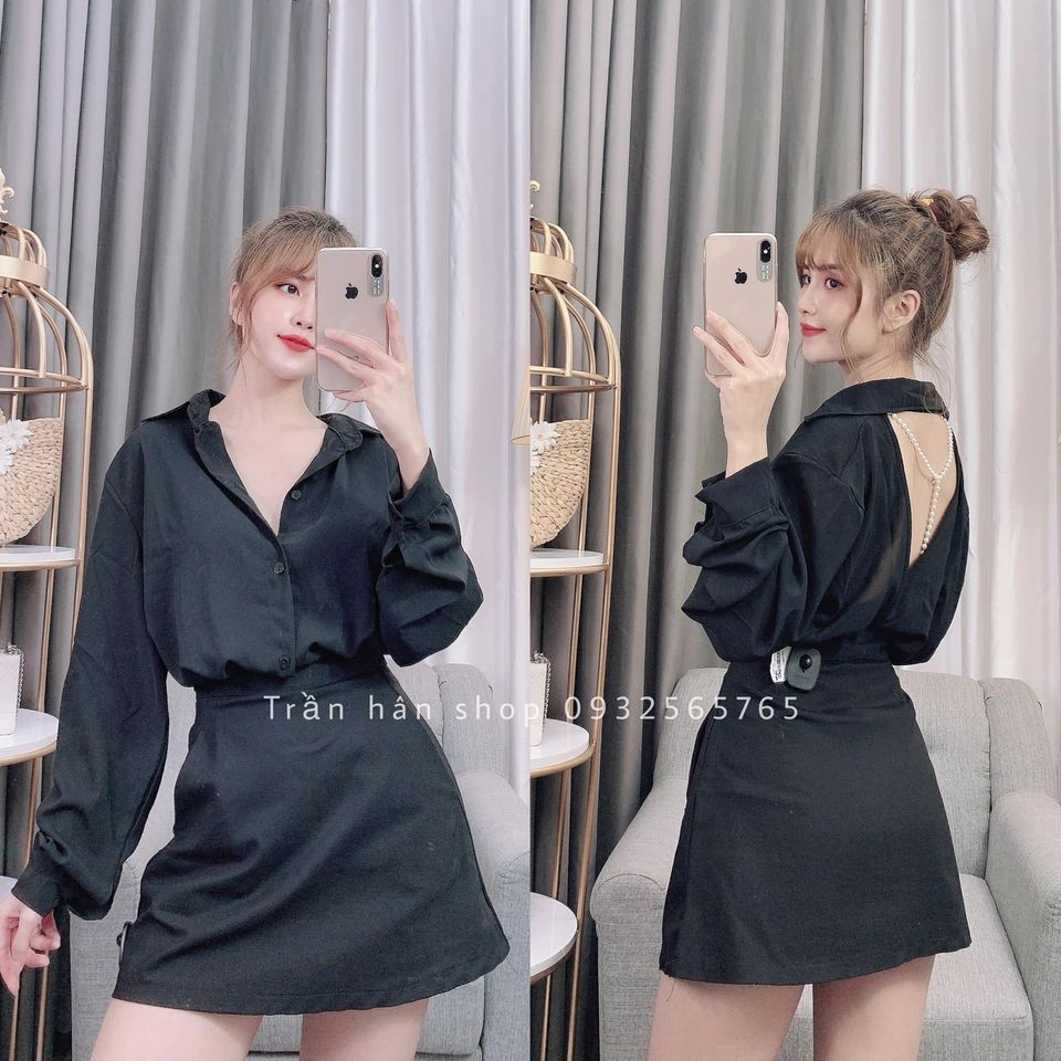 áo sơ mi nữ voan lụa họa tiết tay dày hở lưng đan dây ngọc siêu điệu đà sang chảnh🍒1004695