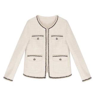 Áo khoác tweed trắng ngà