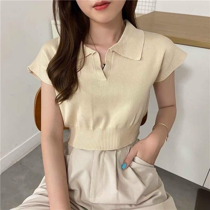Áo croptop len cổ đức bo gấu vai hến dáng vừa AL7518 - NhiNhi Shop