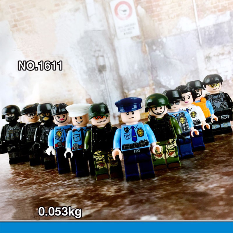 Minifigures cảnh sát quân sự chuyên nghiệp combo 12 nhân vật đẹp giá rẻ Lego Little Sun