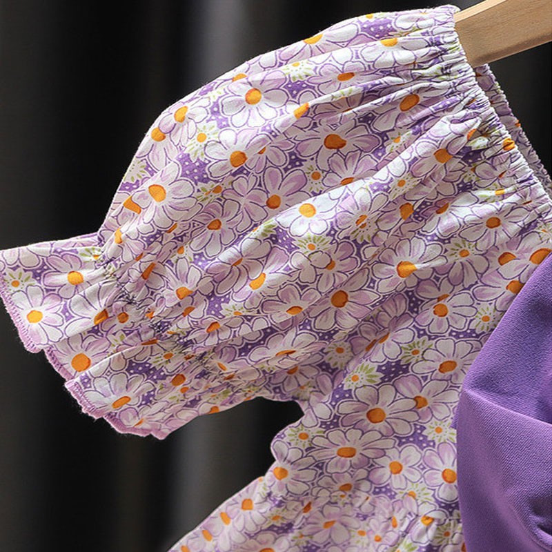 Đầm  tay ngắn in hoa cho bé gái 0-5 tuổi