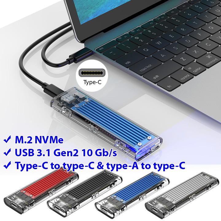 Box ổ cứng M.2 PCIe NVMe trong suốt tản nhiệt USB 3.1 Orico TCM2C3