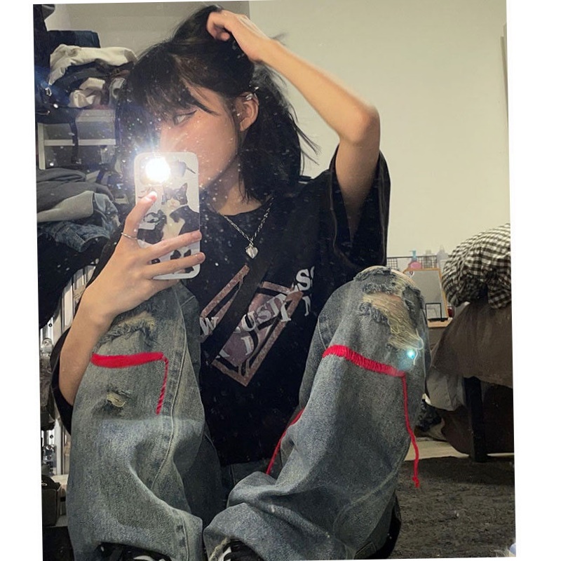 Quần jeans Nữ Dài Lưng Cao Mài Rách Thời Trang Hàn