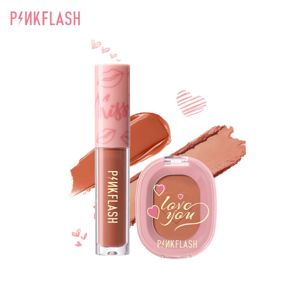 Bộ sản phẩm trang điểm 2 món Pinkflash gồm son môi dạng kem lỏng tông lì mịn mượt và phấn má hồng 45g | BigBuy360 - bigbuy360.vn
