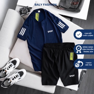 Bộ thể thao nam màu xanh than cộc tay,Bộ hè nam thông hơi cao cấp SPORT BALY FASHION