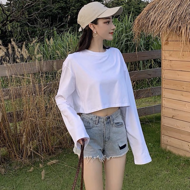 Áo croptop trơn dài tay