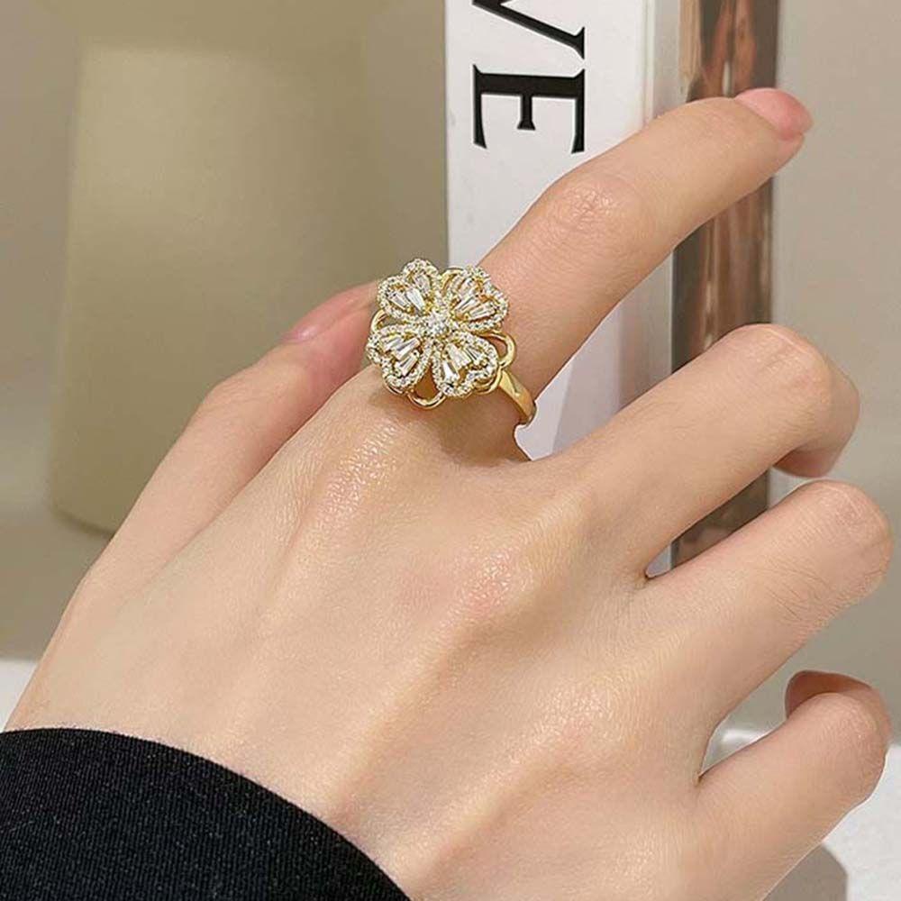 Nhẫn Xoay Đính Đá Zircon Lấp Lánh Thanh Lịch Cho Bạn Bè|Chong Chóng Màu Sang Trọng|Nhẫn Nữ Thời Trang Cá Tính