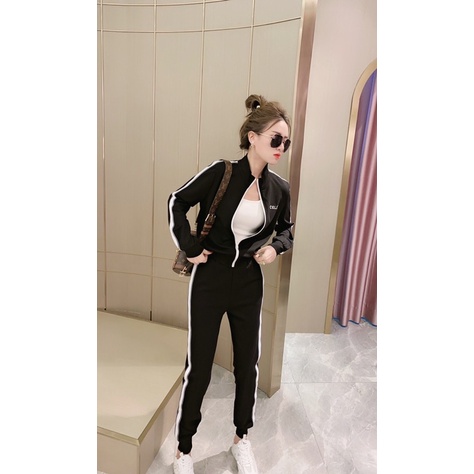 Bộ thể thao nữ thương hiệu thời trang cao cấp Celine gồm áo khoác dài tay+quần dài