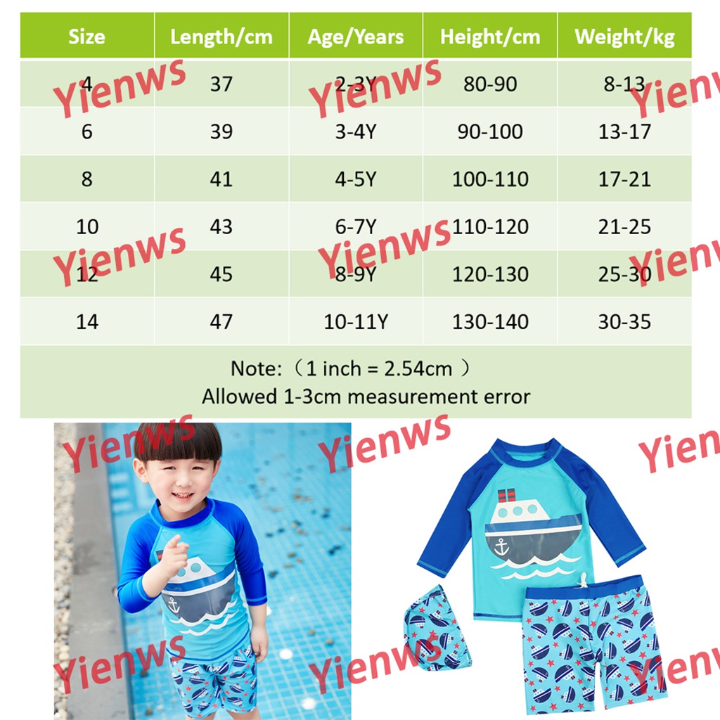 Bộ Đồ Bơi 3 Món Áo Tay Ngắn + Quần + Nón Thời Trang Dành Cho Bé Trai 2-11 Tuổi