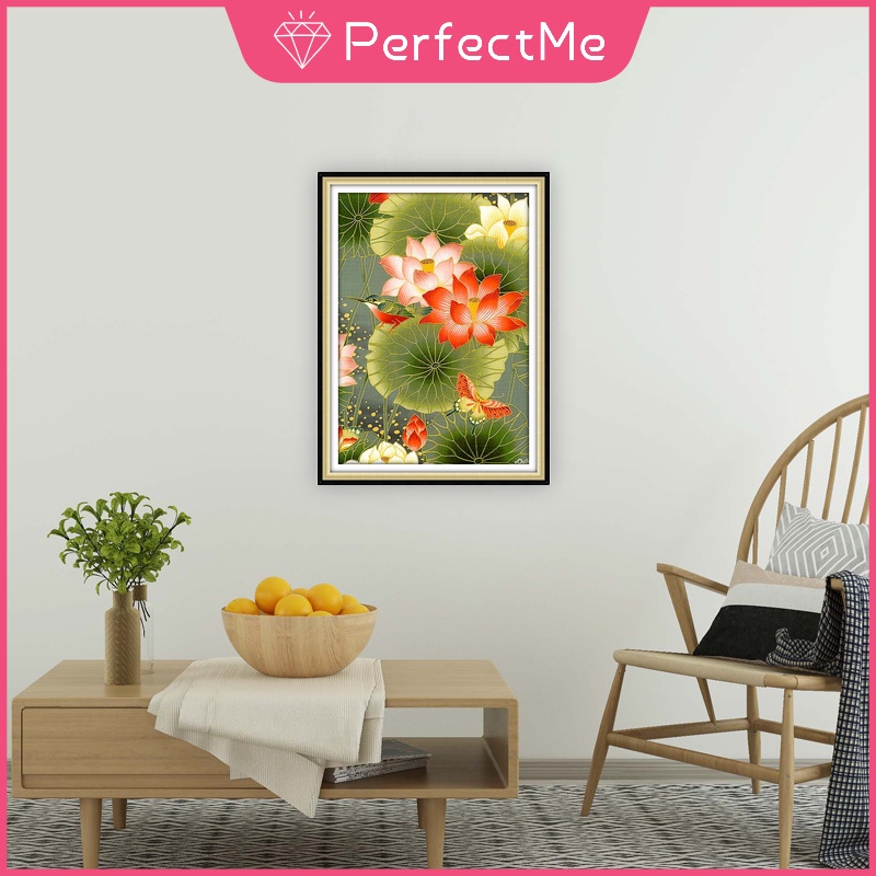 Bộ Tranh Đính Đá 5D Tự Làm 30x40cm Hình Hồ Sen Trang Trí Nhà Cửa