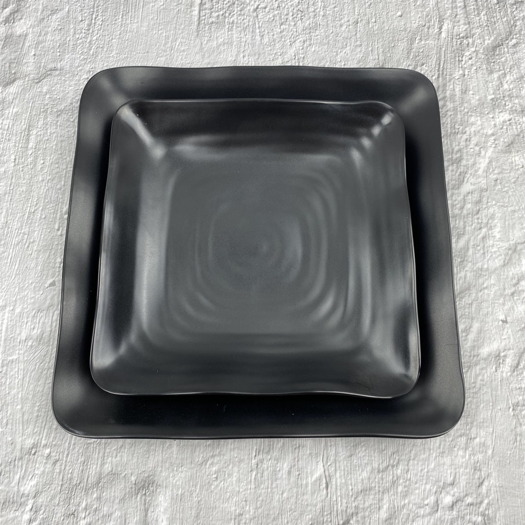 Dĩa nhựa Melamine vuông đen đựng đồ ăn cho gia đình, nhà hàng, quán ăn (dv117,118n)